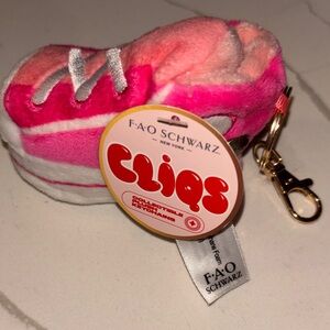 F.A.O Schwarz Pink and White Plush sneaker Keychain